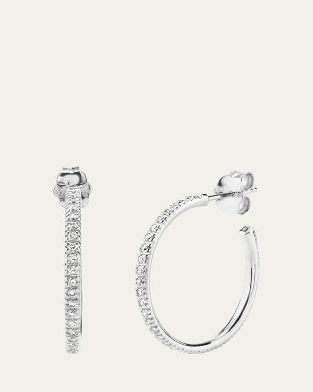 14K White Gold Medium Pavé Diamond Hoop Earrings